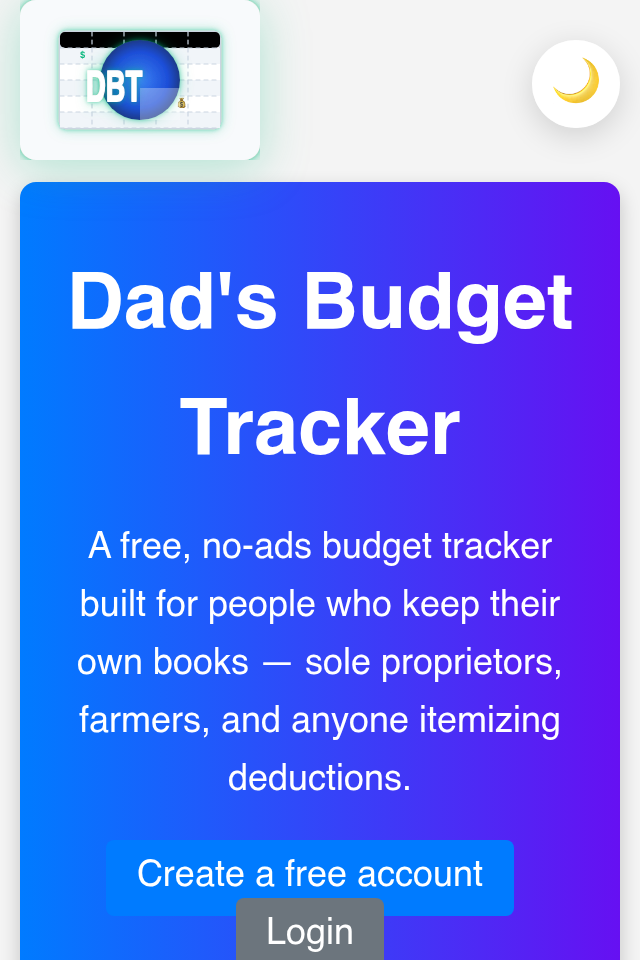 Mobile view of dadsbudgettracker.com
