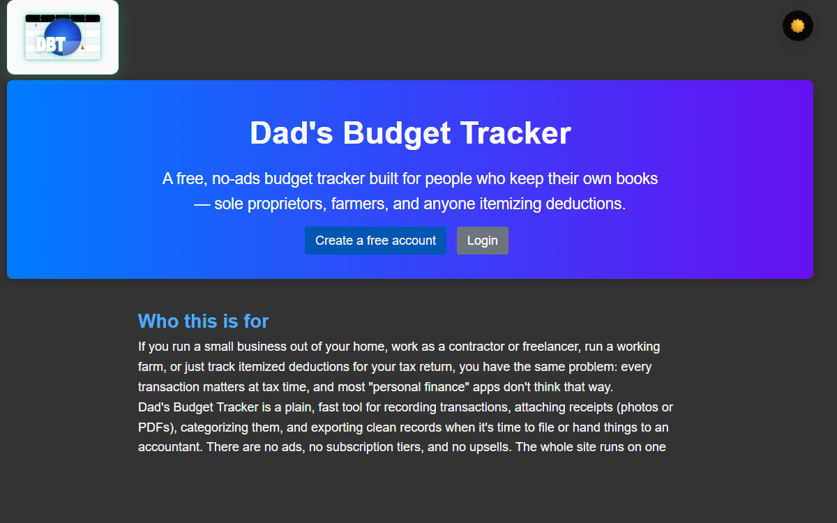 Desktop view of dadsbudgettracker.com